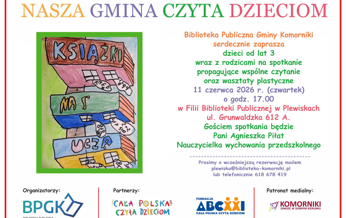 Zdjęcie do Nasza Gmina Czyta Dzieciom w Plewiskach - zaproszenie