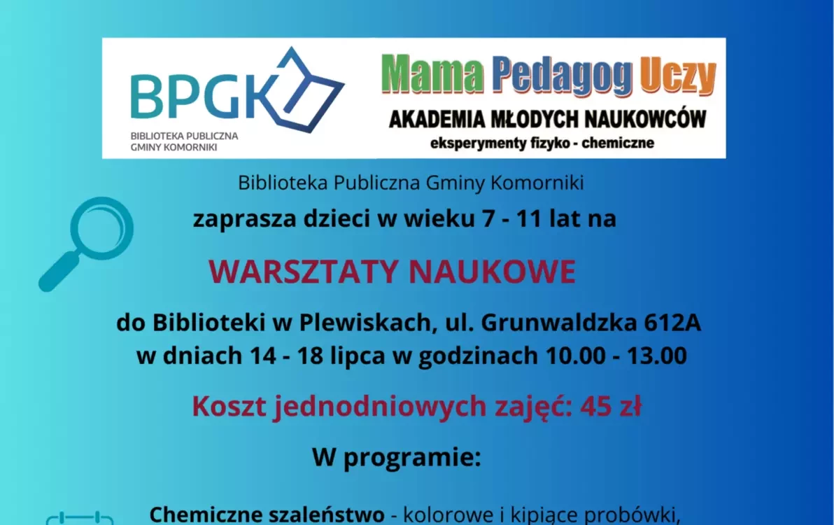 Zdjęcie do Warsztaty naukowe dla dzieci w Plewiskach